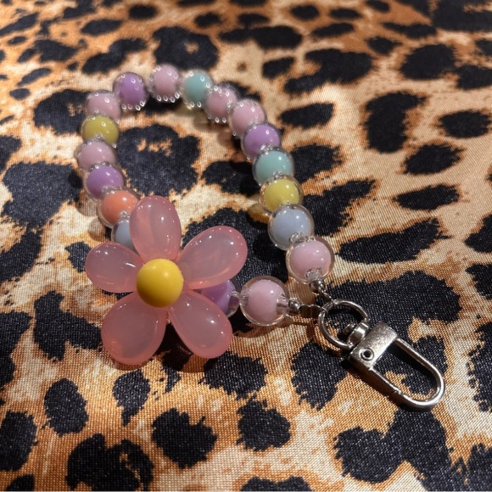 Pastel Beaded Keychain with Wrist Strap